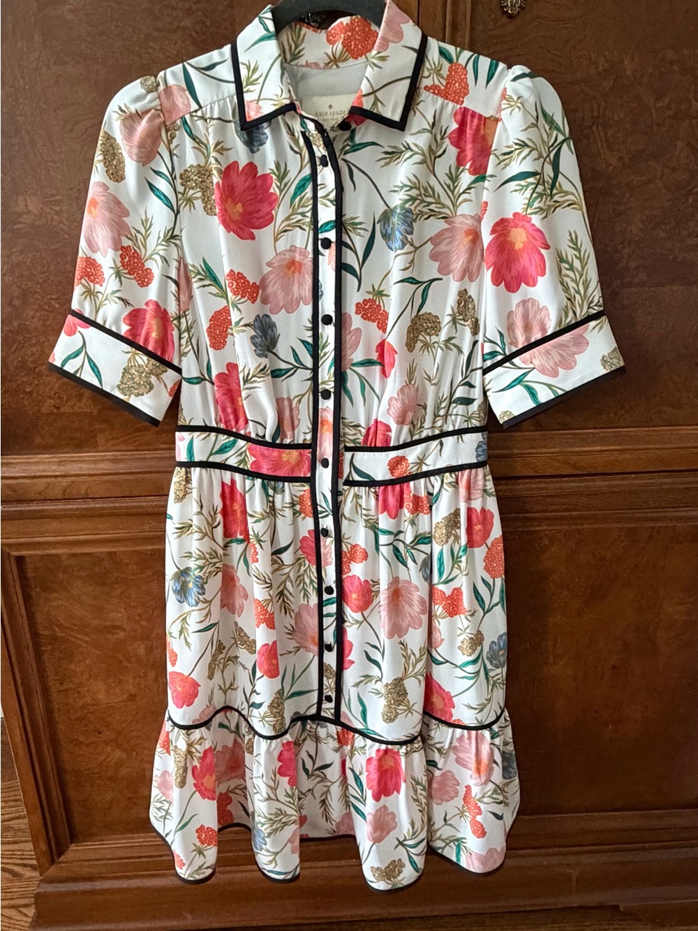 kate spade White Floral Mini Dress with Coral and Pink Blooms